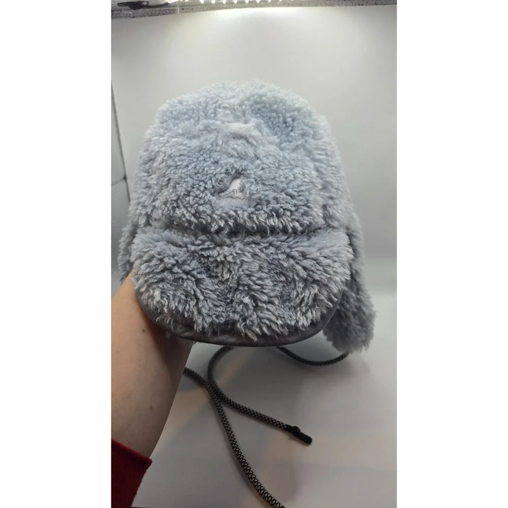 Kangol Faux Shearling Utility Flap Cap Plush Blue Gray One Size Ear Hat K5356